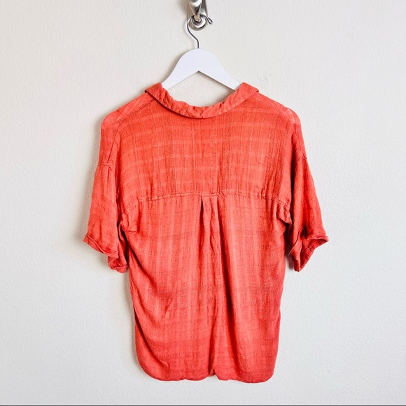 Orange Rust Check Self-Tie Short Sleeve Button Down Blouse - Picture 8 of 8